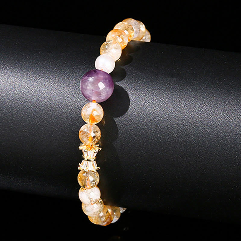 Pulsera de prosperidad con citrino y amatista natural de Buddha Stones