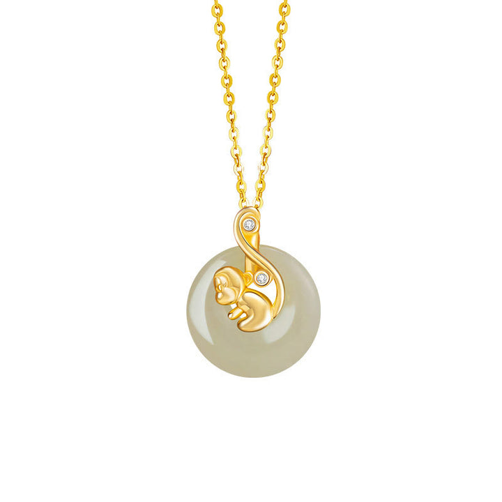 Collar con colgante de plata de ley 925 con Buddha Stones y jade hetiano del zodíaco chino - Jade Hetian en plata de ley 925 - Mono - image 25