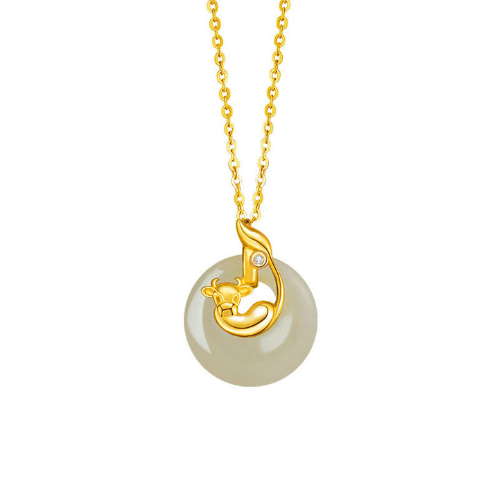 Collar con colgante de plata de ley 925 con Buddha Stones y jade hetiano del zodíaco chino - Jade Hetian Plata de Ley 925 - Buey - image 12