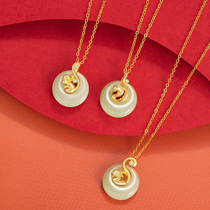 Collar con colgante de plata de ley 925 con Buddha Stones y jade hetiano del zodíaco chino - image 3