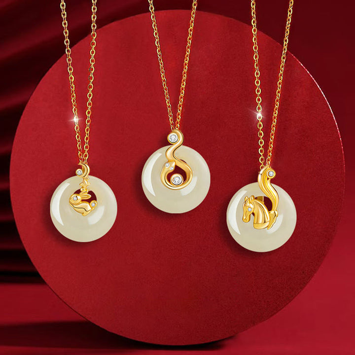 Collar con colgante de plata de ley 925 con Buddha Stones y jade hetiano del zodíaco chino - image 0