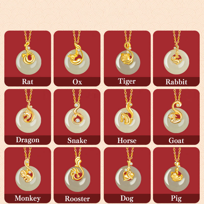 Collar con colgante de plata de ley 925 con Buddha Stones y jade hetiano del zodíaco chino - image 1