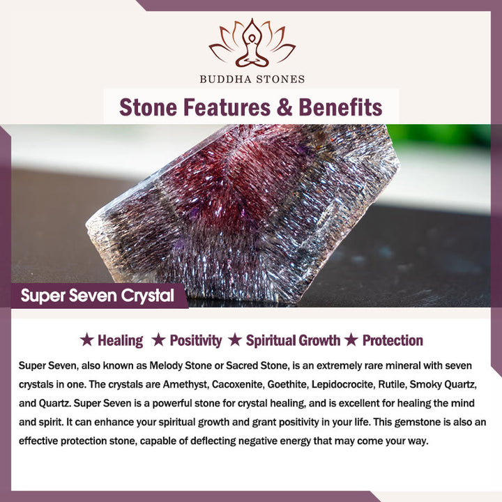 Pulsera positiva con Buddha Stones, cristales naturales Super Seven, piezas pequeñas irregulares
