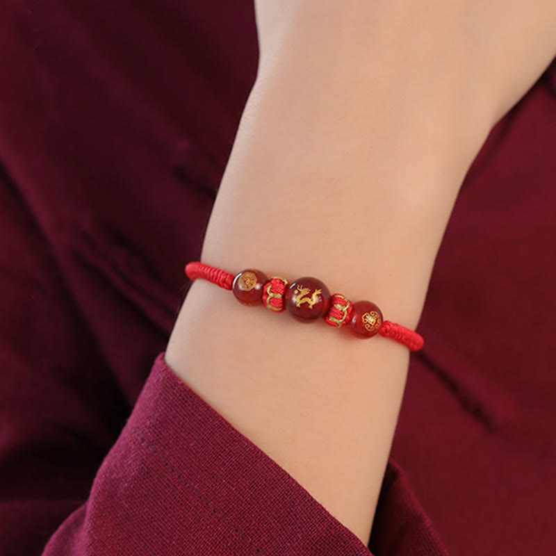 Pulsera trenzada de protección con hilo rojo del zodíaco chino y ágata roja hecha a mano con Buddha Stones - image 14