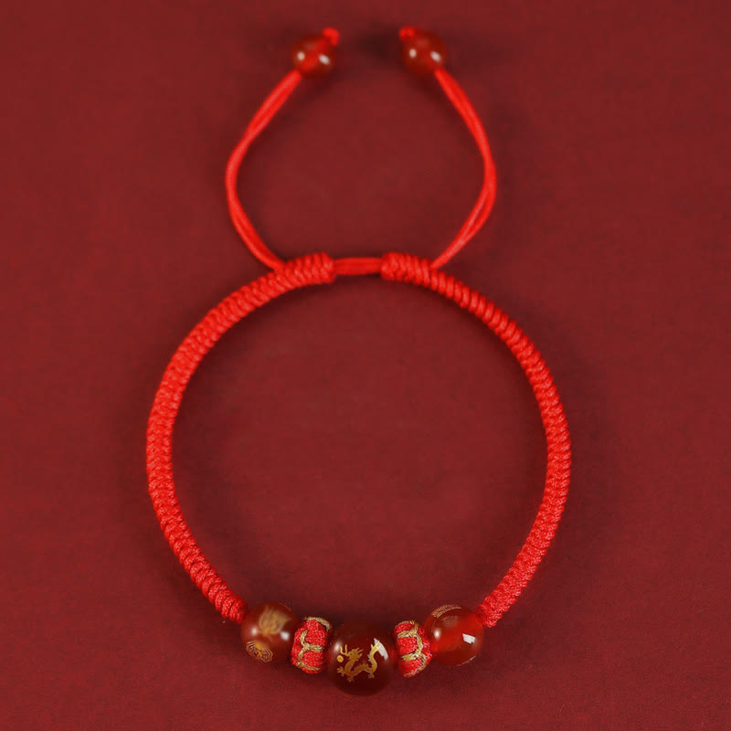 Pulsera trenzada de protección con hilo rojo del zodíaco chino y ágata roja hecha a mano con Buddha Stones - image 13