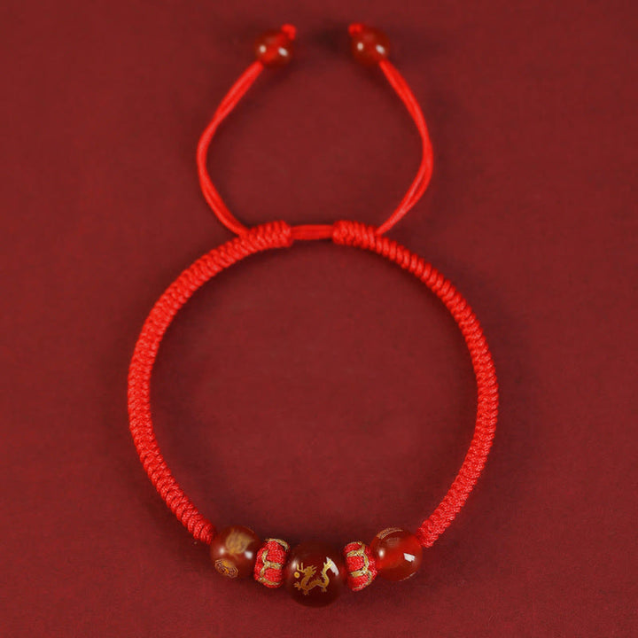 Pulsera trenzada de protección con hilo rojo del zodíaco chino y ágata roja hecha a mano con Buddha Stones - image 13