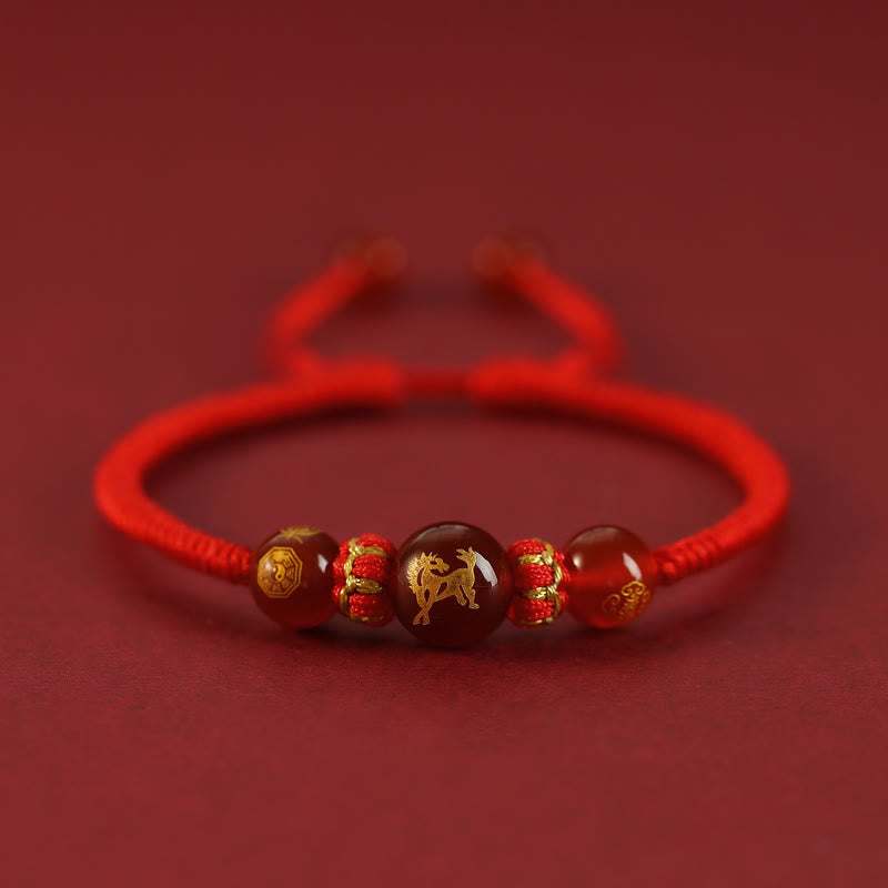 Pulsera trenzada de protección con hilo rojo del zodíaco chino y ágata roja hecha a mano con Buddha Stones - Ágata roja del zodiaco chino - Caballo - image 20