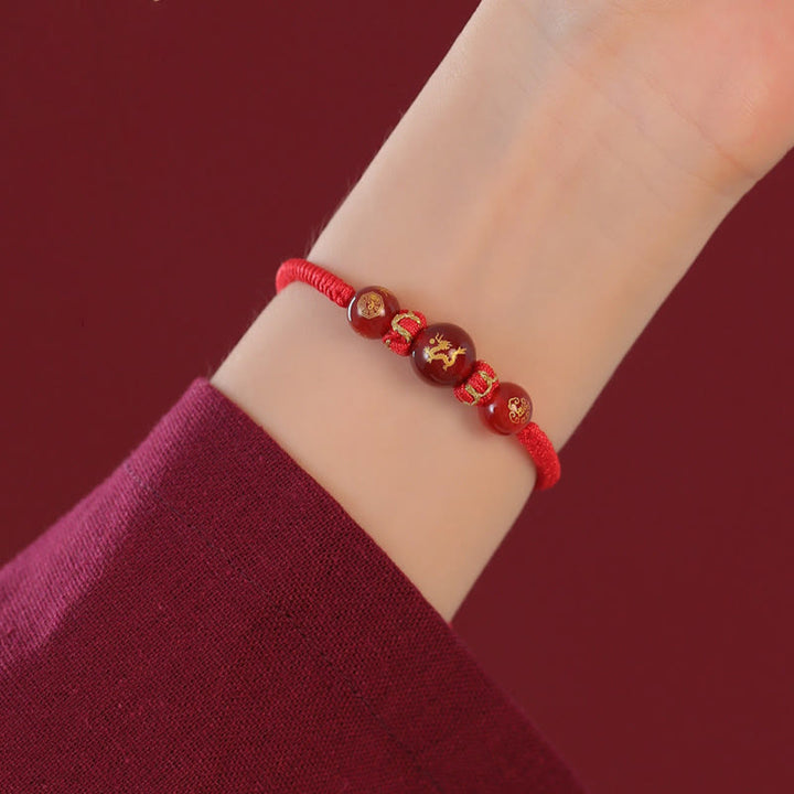 Pulsera trenzada de protección con hilo rojo del zodíaco chino y ágata roja hecha a mano con Buddha Stones - image 17