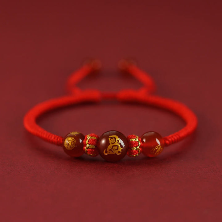 Pulsera trenzada de protección con hilo rojo del zodíaco chino y ágata roja hecha a mano con Buddha Stones - Ágata roja del zodiaco chino - Mono - image 22