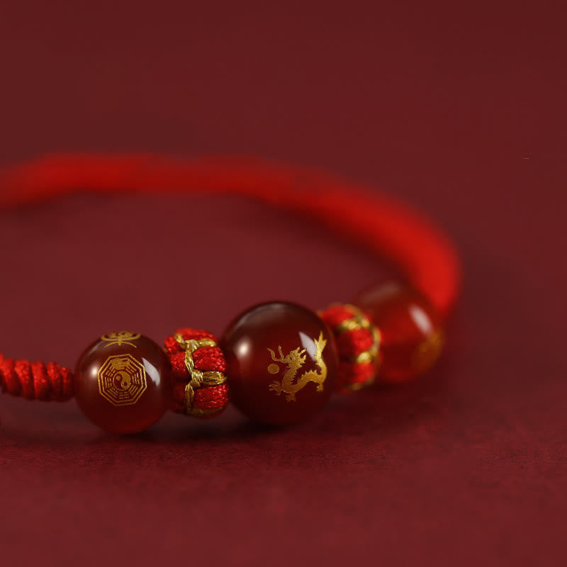 Pulsera trenzada de protección con hilo rojo del zodíaco chino y ágata roja hecha a mano con Buddha Stones - image 19