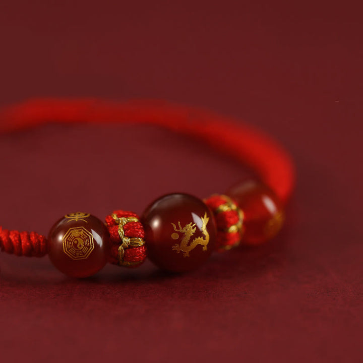 Pulsera trenzada de protección con hilo rojo del zodíaco chino y ágata roja hecha a mano con Buddha Stones - image 19