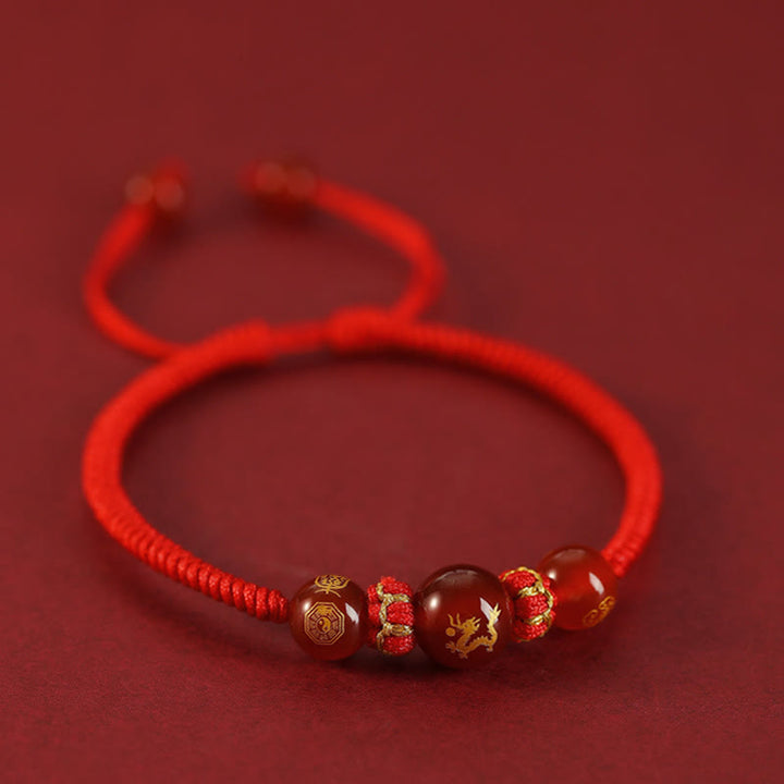 Pulsera trenzada de protección con hilo rojo del zodíaco chino y ágata roja hecha a mano con Buddha Stones - image 12