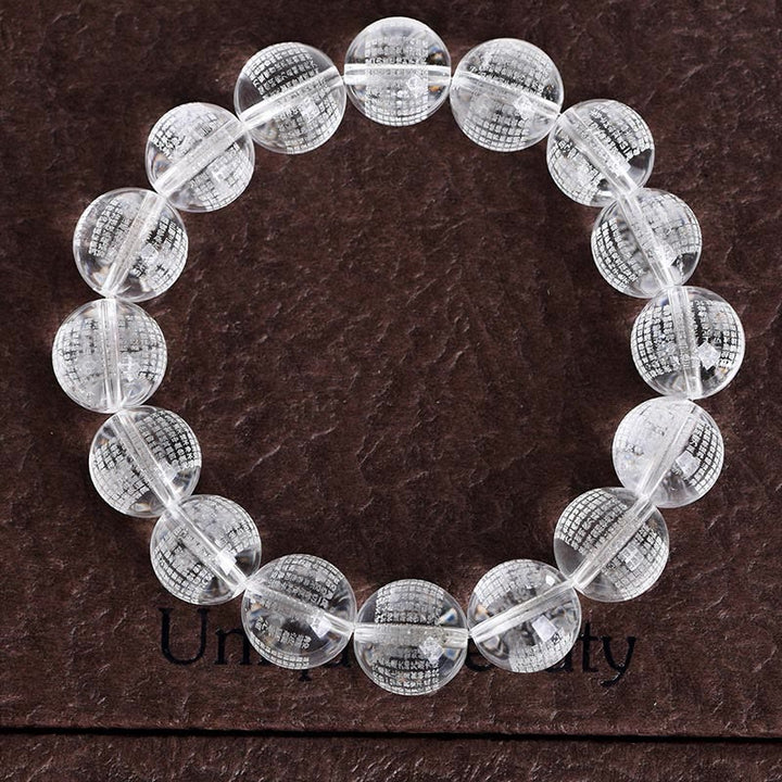 Pulsera de protección de cristal blanco natural con sutra del corazón y Buddha Stones