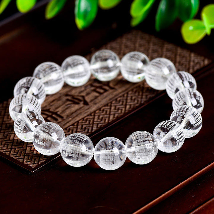 Pulsera de protección de cristal blanco natural con sutra del corazón y Buddha Stones