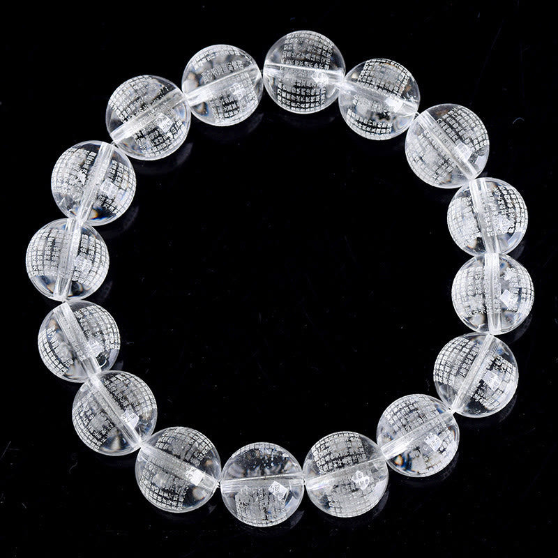 Pulsera de protección de cristal blanco natural con sutra del corazón y Buddha Stones