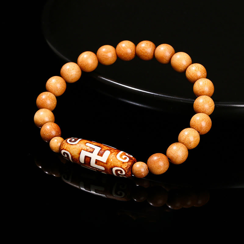 Pulsera de protección de energía con Buddha Stones de nueve ojos tibetanas de sándalo natural y ágata de ojo de gato blanca