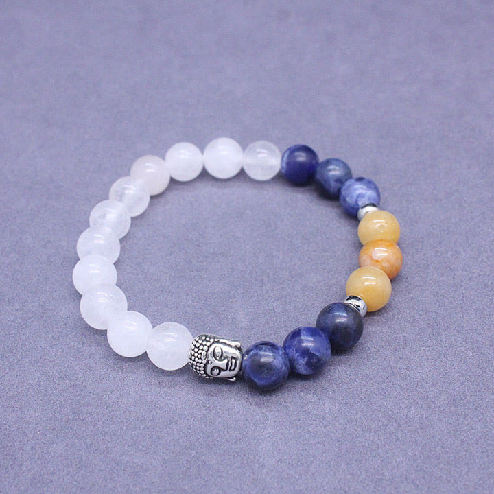 Pulsera de protección para cabeza de Buda de colores variados con Buddha Stones, ónix negro natural, piedra blanca, aventurina verde, ojo de tigre y ágata