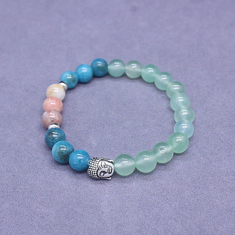 Pulsera de protección para cabeza de Buda de colores variados con Buddha Stones, ónix negro natural, piedra blanca, aventurina verde, ojo de tigre y ágata