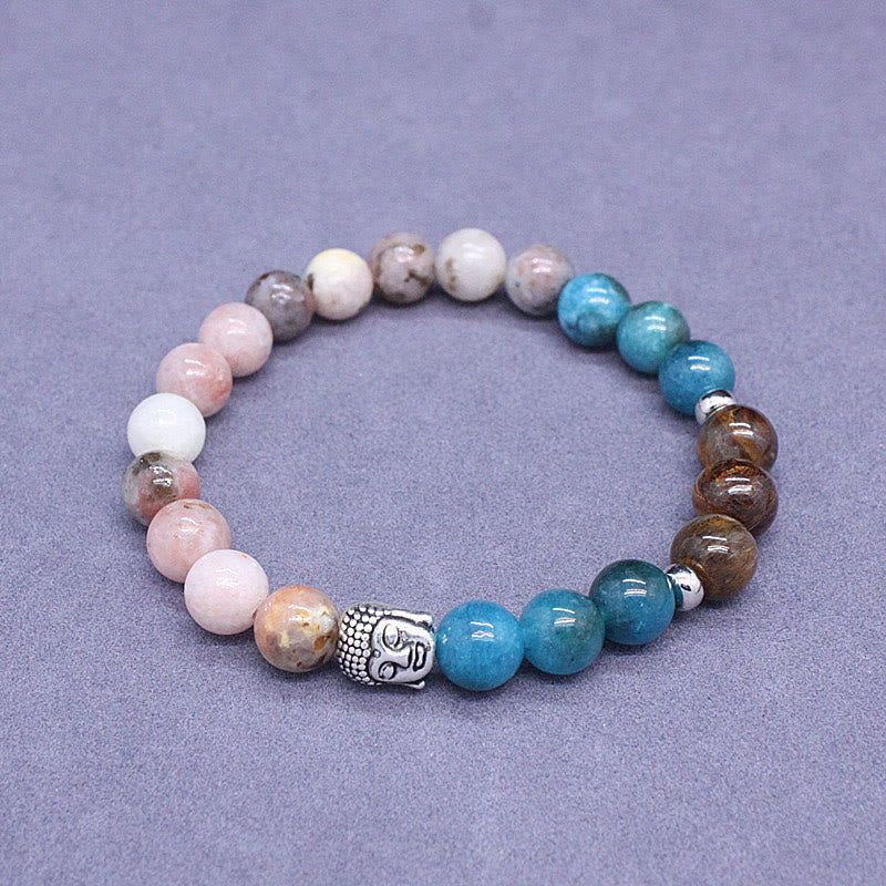 Pulsera de protección para cabeza de Buda de colores variados con Buddha Stones, ónix negro natural, piedra blanca, aventurina verde, ojo de tigre y ágata