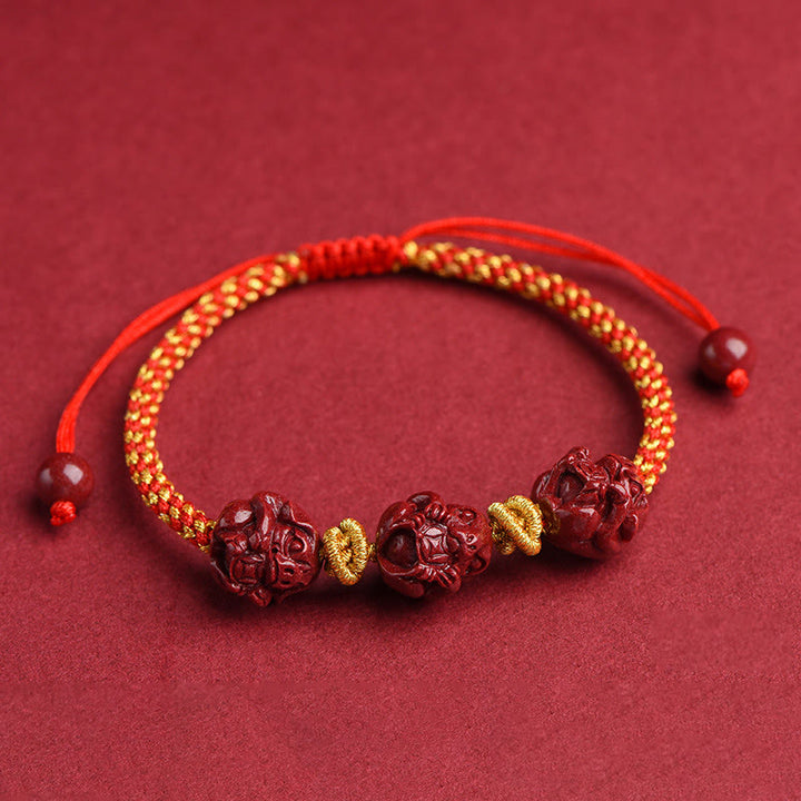 Pulsera de la suerte trenzada con hilo rojo del zodíaco chino hecha a mano con Buddha Stones y cinabrio