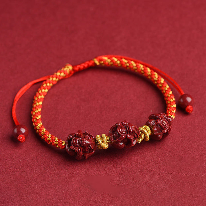 Pulsera de la suerte trenzada con hilo rojo del zodíaco chino hecha a mano con Buddha Stones y cinabrio