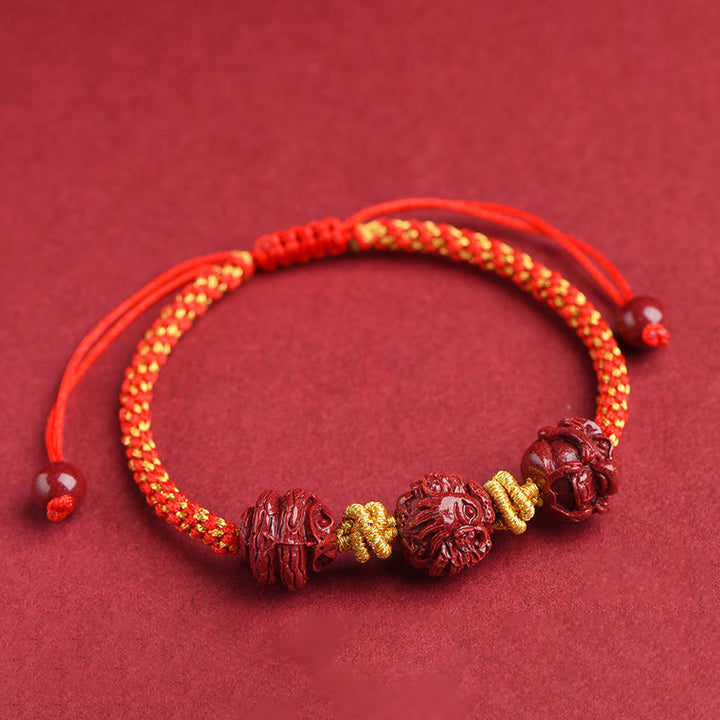 Pulsera de la suerte trenzada con hilo rojo del zodíaco chino hecha a mano con Buddha Stones y cinabrio