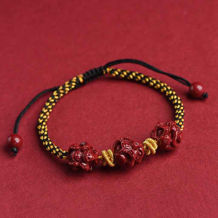 Pulsera de la suerte trenzada con hilo rojo del zodíaco chino hecha a mano con Buddha Stones y cinabrio