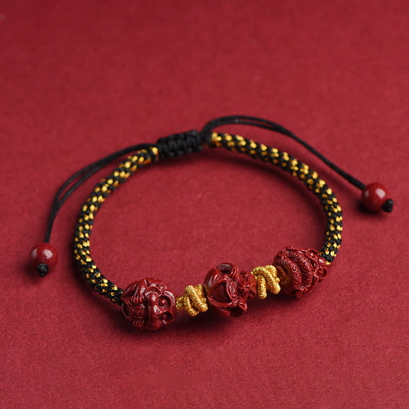 Pulsera de la suerte trenzada con hilo rojo del zodíaco chino hecha a mano con Buddha Stones y cinabrio