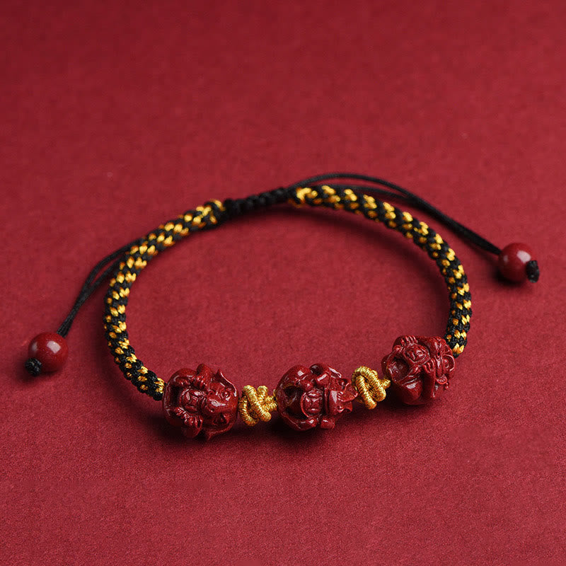 Pulsera de la suerte trenzada con hilo rojo del zodíaco chino hecha a mano con Buddha Stones y cinabrio