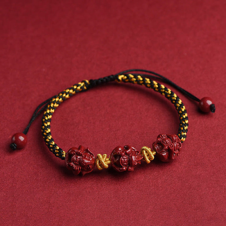 Pulsera de la suerte trenzada con hilo rojo del zodíaco chino hecha a mano con Buddha Stones y cinabrio
