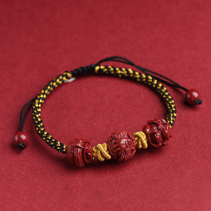 Pulsera de la suerte trenzada con hilo rojo del zodíaco chino hecha a mano con Buddha Stones y cinabrio