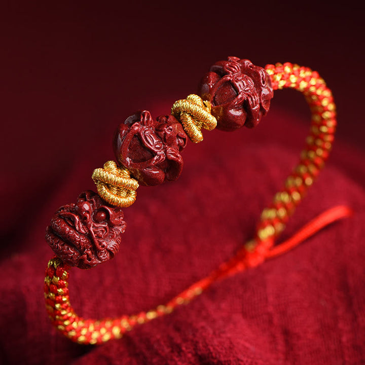 Pulsera de la suerte trenzada con hilo rojo del zodíaco chino hecha a mano con Buddha Stones y cinabrio