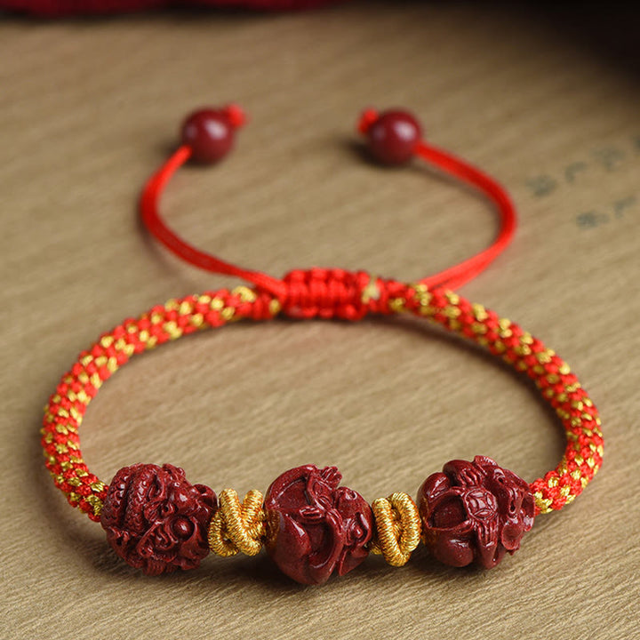 Pulsera de la suerte trenzada con hilo rojo del zodíaco chino hecha a mano con Buddha Stones y cinabrio