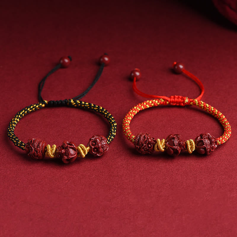 Pulsera de la suerte trenzada con hilo rojo del zodíaco chino hecha a mano con Buddha Stones y cinabrio
