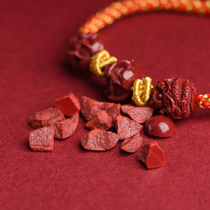 Pulsera de la suerte trenzada con hilo rojo del zodíaco chino hecha a mano con Buddha Stones y cinabrio