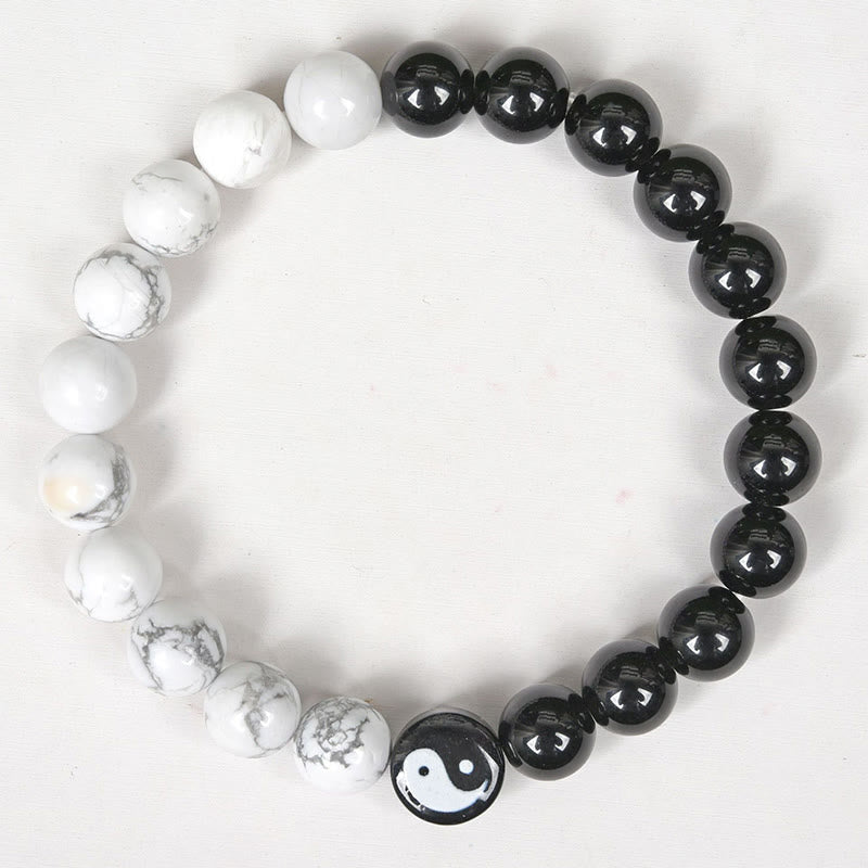 Pulsera de fuerza Yinyang Tai Chi con obsidiana natural, turquesa blanca y Buddha Stones