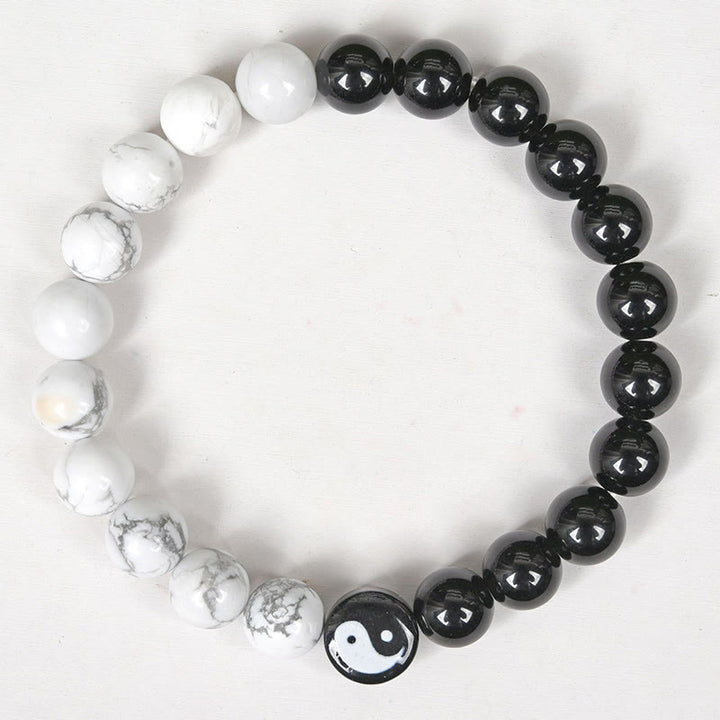 Pulsera de fuerza Yinyang Tai Chi con obsidiana natural, turquesa blanca y Buddha Stones