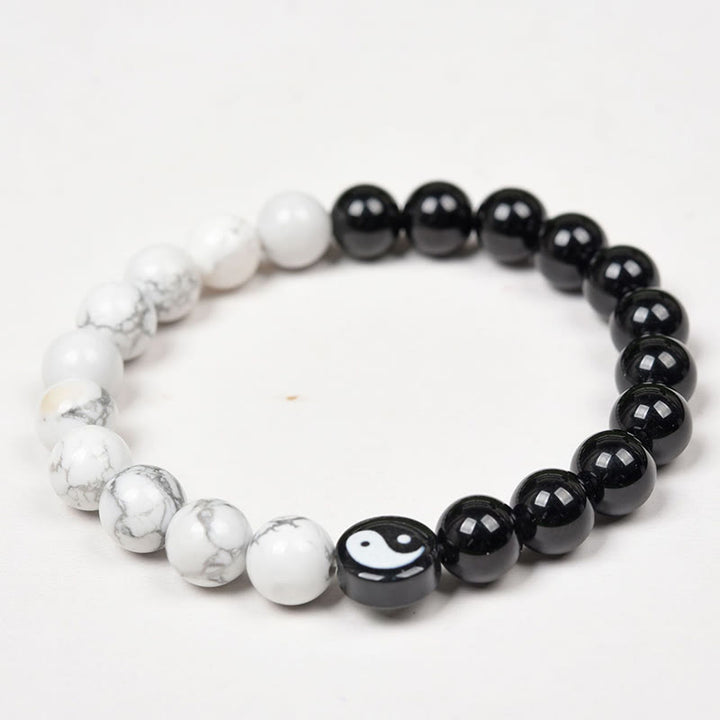 Pulsera de fuerza Yinyang Tai Chi con obsidiana natural, turquesa blanca y Buddha Stones