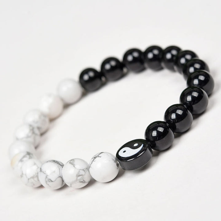 Pulsera de fuerza Yinyang Tai Chi con obsidiana natural, turquesa blanca y Buddha Stones