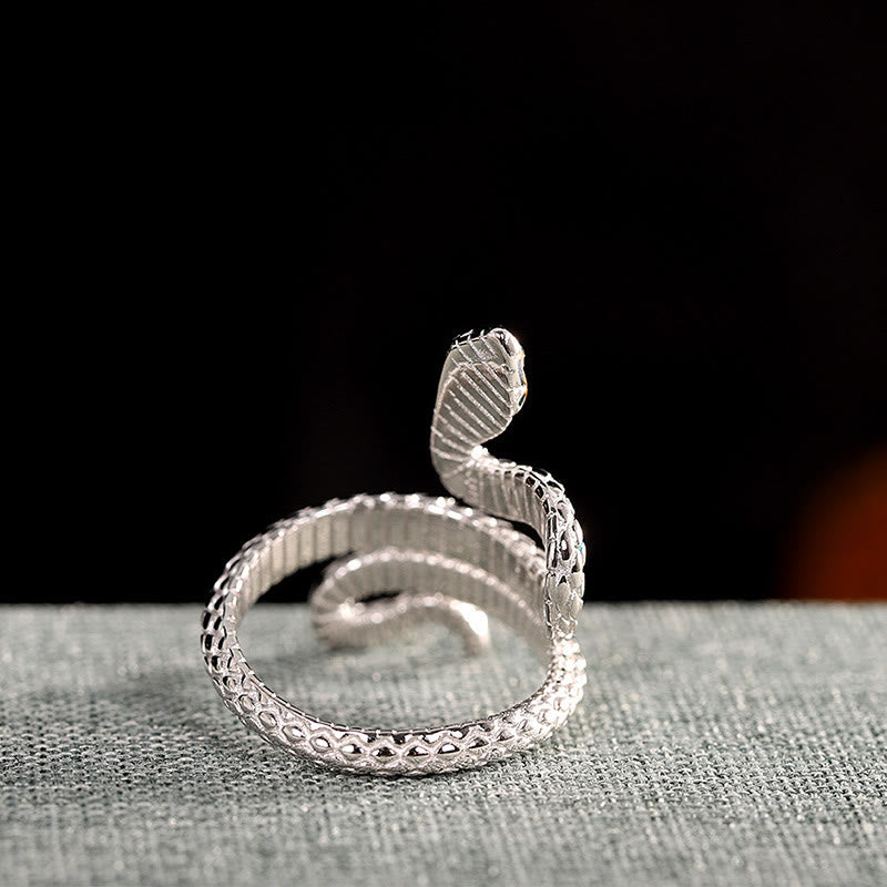 Anillo de bendición ajustable del año de la serpiente en plata de ley 925 con Buddha Stones