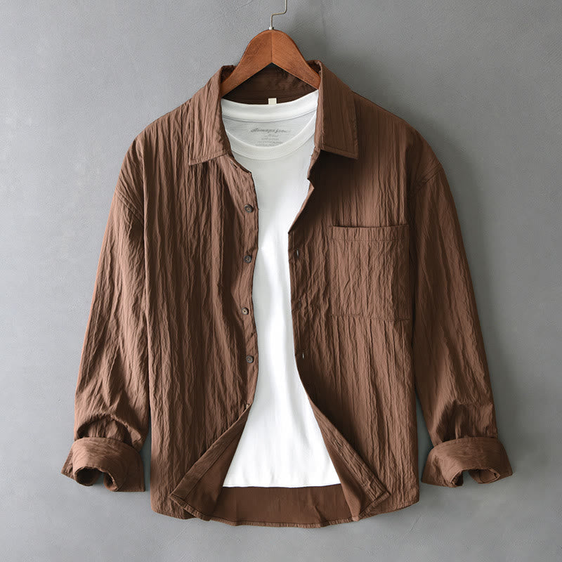 Camisa informal de manga larga para hombre, de color liso y con bolsillos y estampado de Buddha Stones - SaddleBrown - US/UK/AU42, EU52 (3XL) - image 0