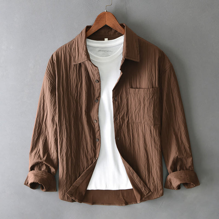 Camisa informal de manga larga para hombre, de color liso y con bolsillos y estampado de Buddha Stones - SaddleBrown - US/UK/AU42, EU52 (3XL) - image 0