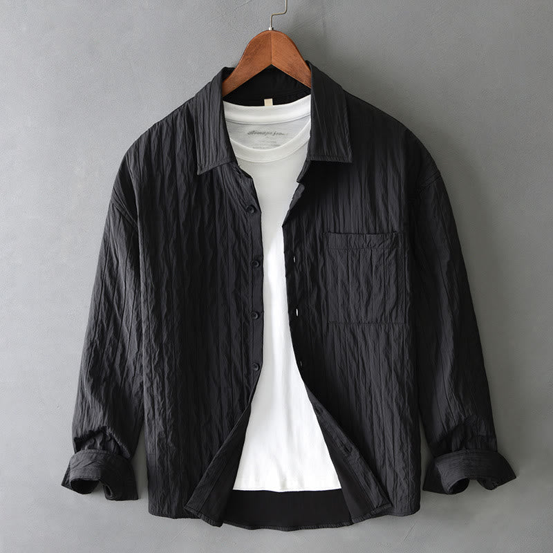 Camisa informal de manga larga para hombre, de color liso y con bolsillos y estampado de Buddha Stones - Negro - US/UK/AU42, EU52 (3XL) - image 12