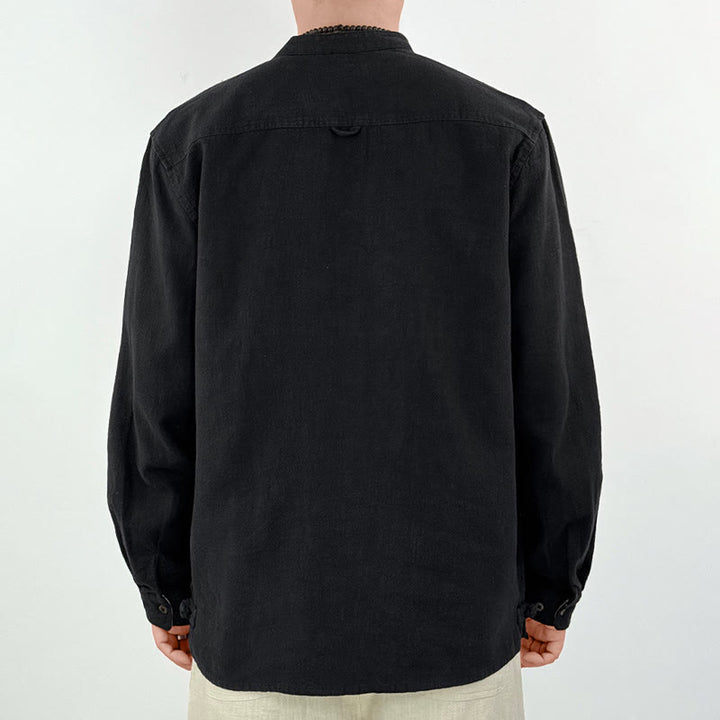 Camisa informal de lino y algodón con bolsillos para hombre, de color liso y ramio , con Buddha Stones - image 7