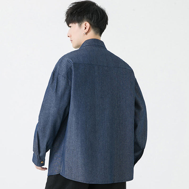 Camisa y chaqueta de algodón para hombre con diseño de hojas de bambú y Buddha Stones y botones de rana