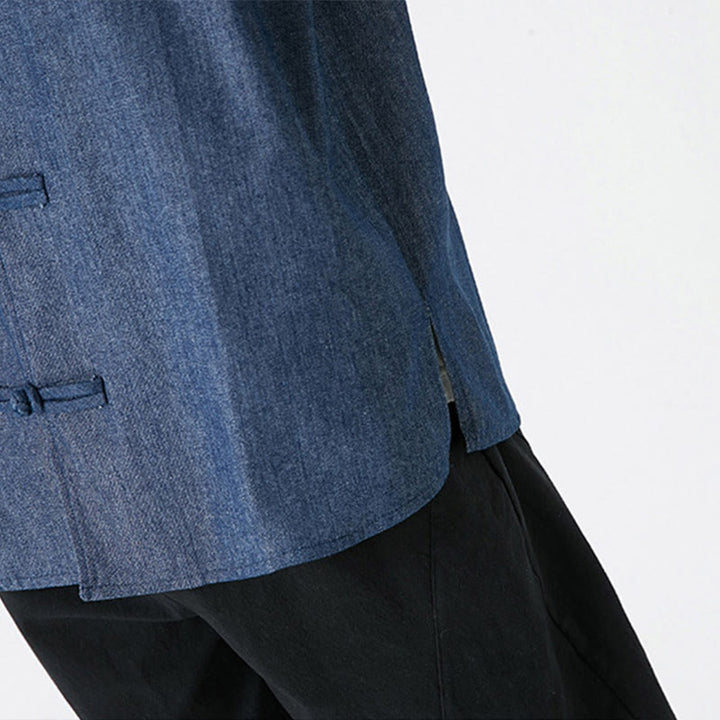 Camisa y chaqueta de algodón para hombre con diseño de hojas de bambú y Buddha Stones y botones de rana