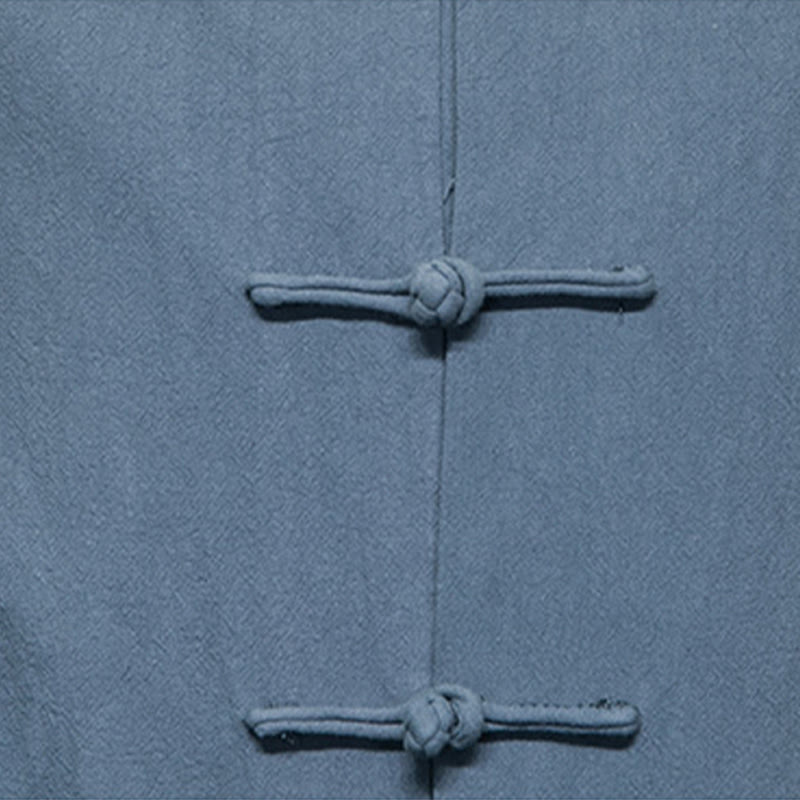 Traje Tang de algodón y lino con botones de rana de color liso y Buddha Stones para hombre, chaqueta y camisa con bolsillos - image 10