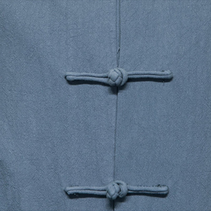 Traje Tang de algodón y lino con botones de rana de color liso y Buddha Stones para hombre, chaqueta y camisa con bolsillos - image 10