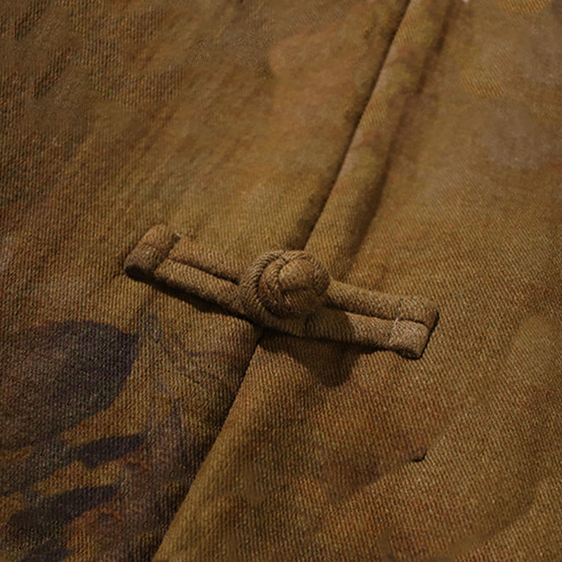 Chaqueta y camisa de algodón para hombre con botones de rana, hojas, flores y Buddha Stones