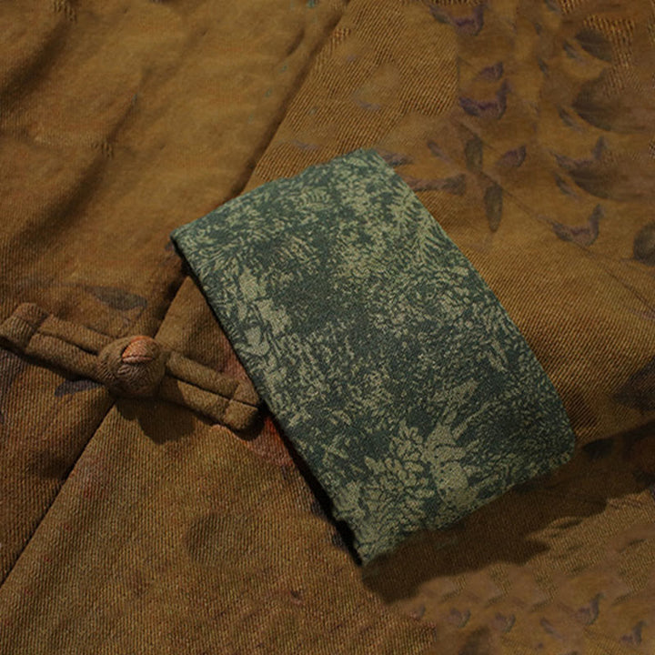 Chaqueta y camisa de algodón para hombre con botones de rana, hojas, flores y Buddha Stones